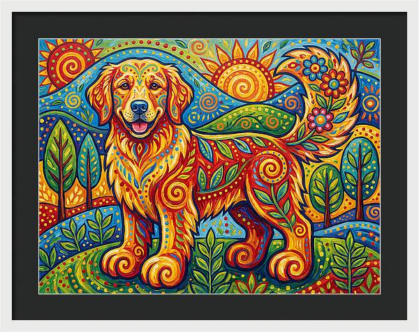 Golden Retriever In Vibrant Landscape