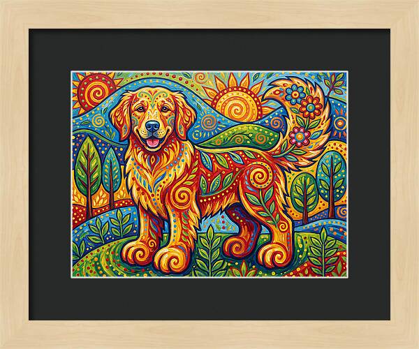 Golden Retriever In Vibrant Landscape