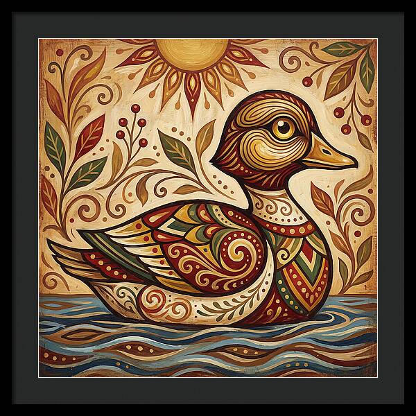 Goldeneye Duck In Folk Art Style