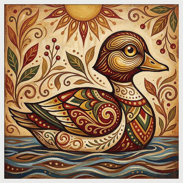 Goldeneye Duck In Folk Art Style