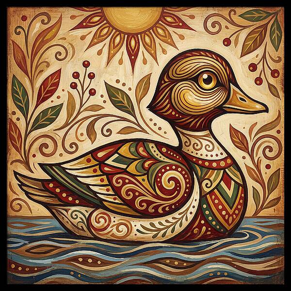 Goldeneye Duck In Folk Art Style