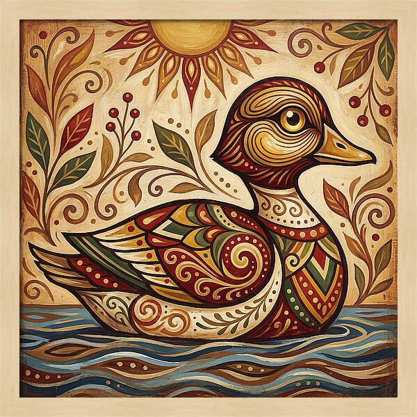 Goldeneye Duck In Folk Art Style