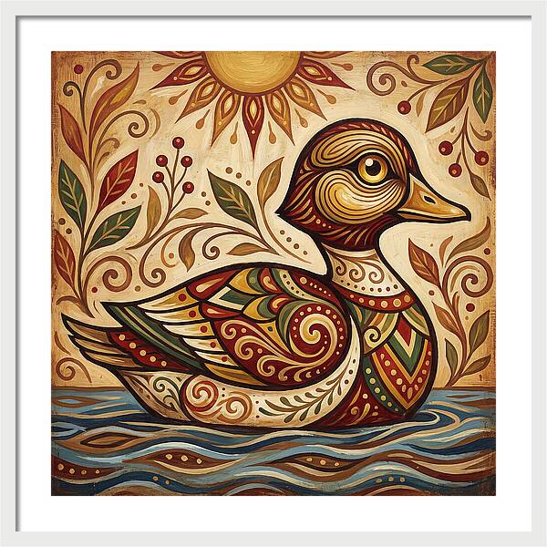 Goldeneye Duck In Folk Art Style