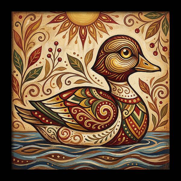 Goldeneye Duck In Folk Art Style