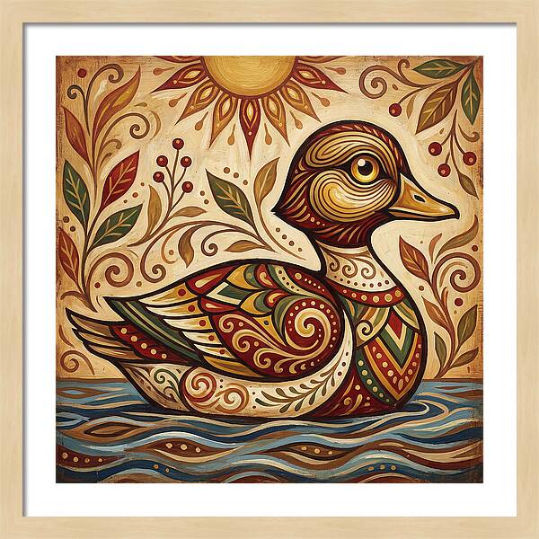 Goldeneye Duck In Folk Art Style