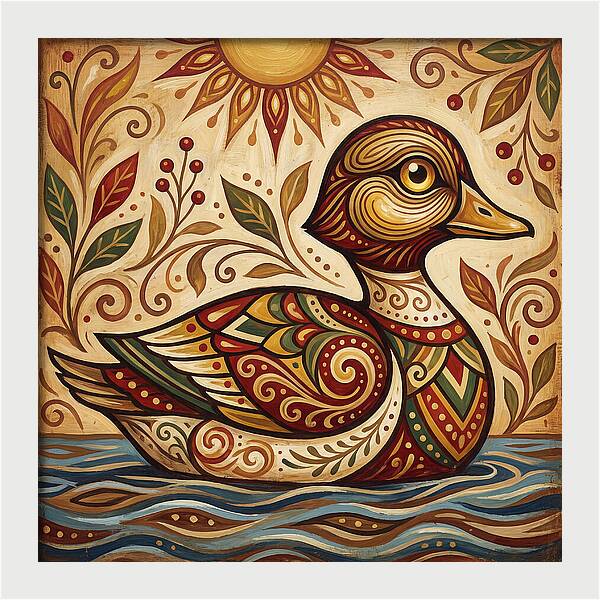 Goldeneye Duck In Folk Art Style