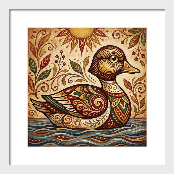 Goldeneye Duck In Folk Art Style
