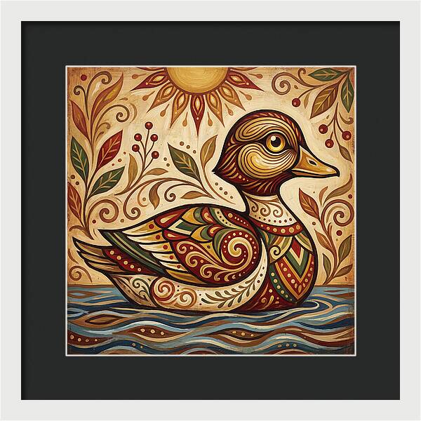 Goldeneye Duck In Folk Art Style