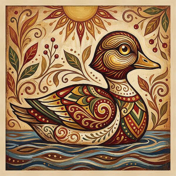 Goldeneye Duck In Folk Art Style