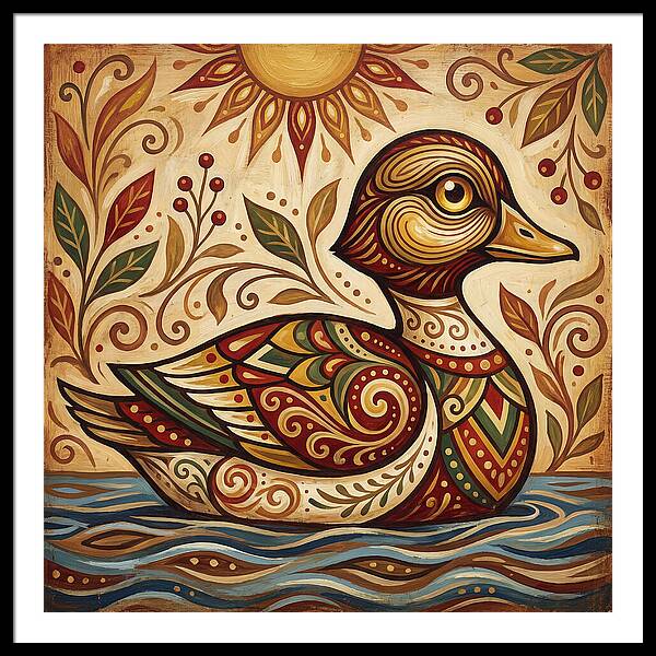 Goldeneye Duck In Folk Art Style