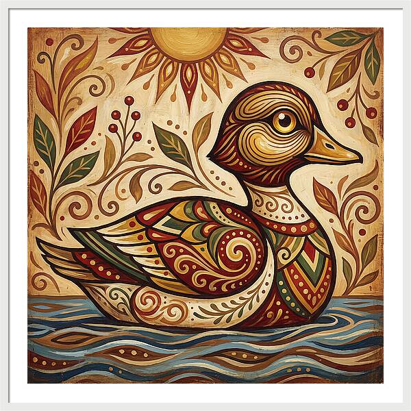 Goldeneye Duck In Folk Art Style