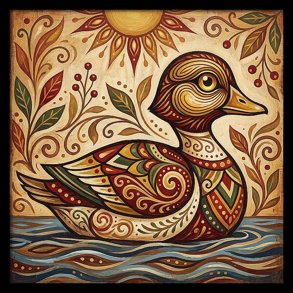 Goldeneye Duck In Folk Art Style