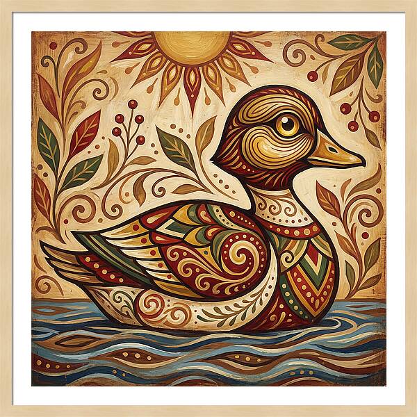 Goldeneye Duck In Folk Art Style