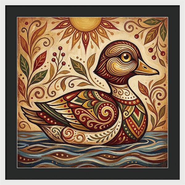 Goldeneye Duck In Folk Art Style
