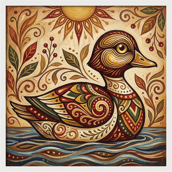 Goldeneye Duck In Folk Art Style