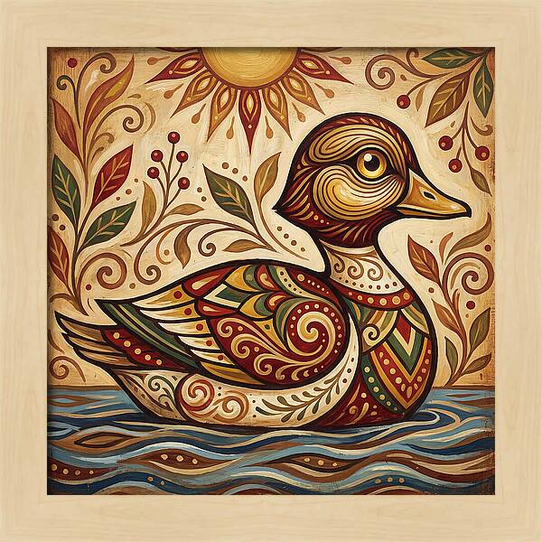 Goldeneye Duck In Folk Art Style