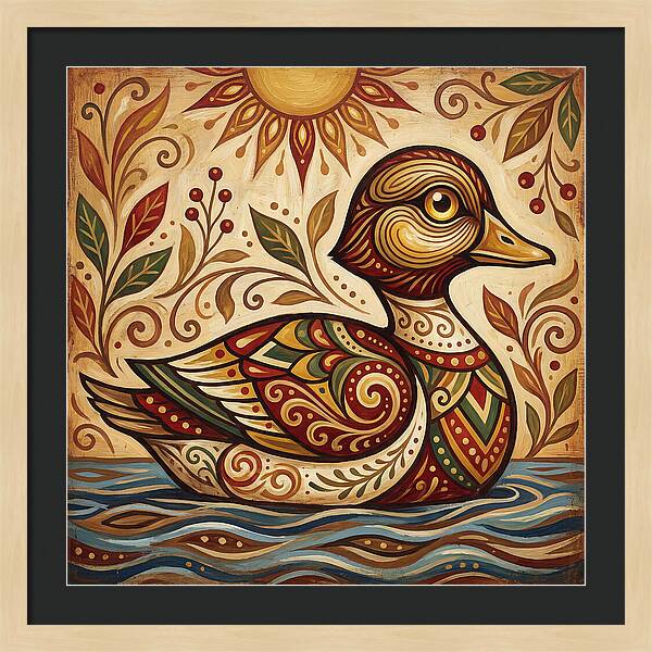 Goldeneye Duck In Folk Art Style