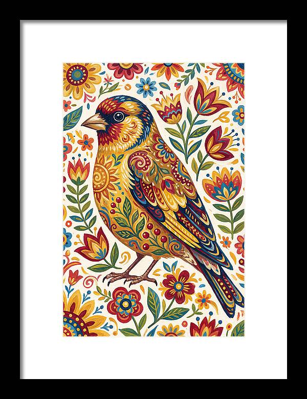 Goldfinch In Vibrant Folk Art