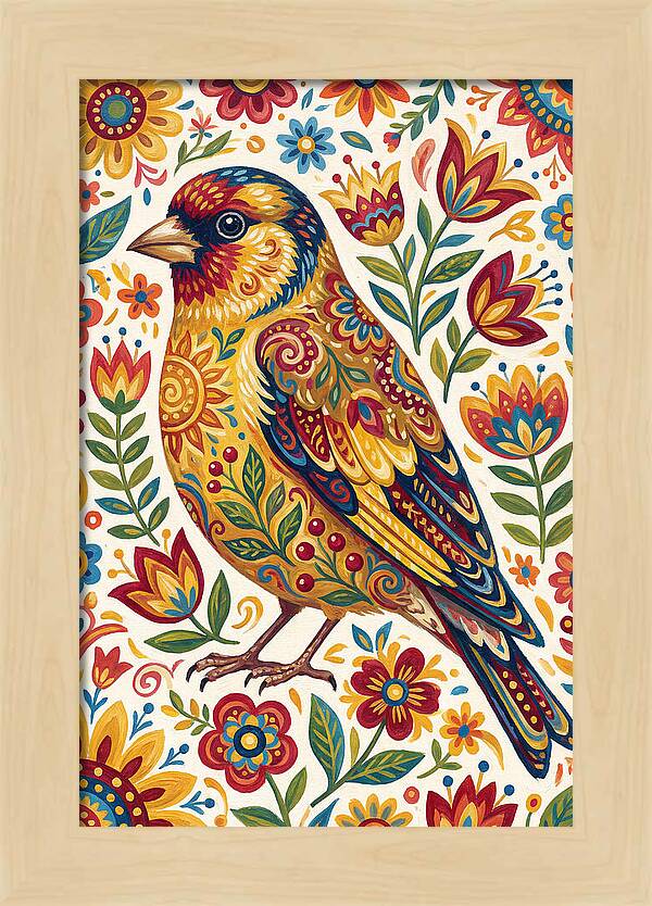 Goldfinch In Vibrant Folk Art