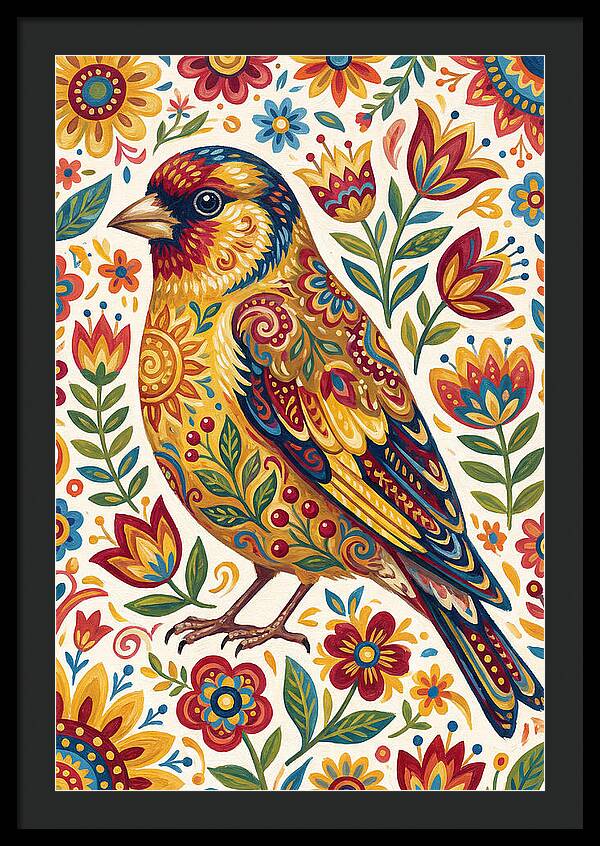Goldfinch In Vibrant Folk Art
