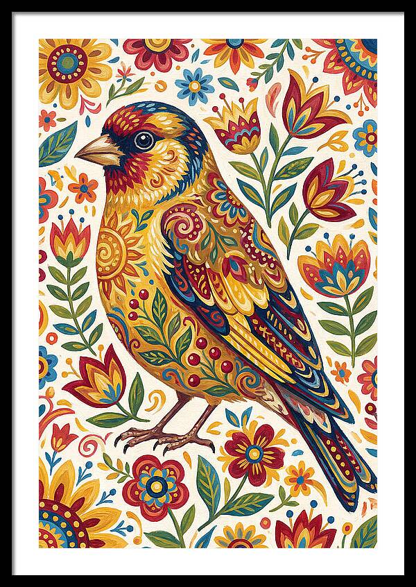 Goldfinch In Vibrant Folk Art