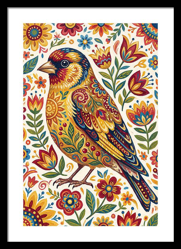 Goldfinch In Vibrant Folk Art