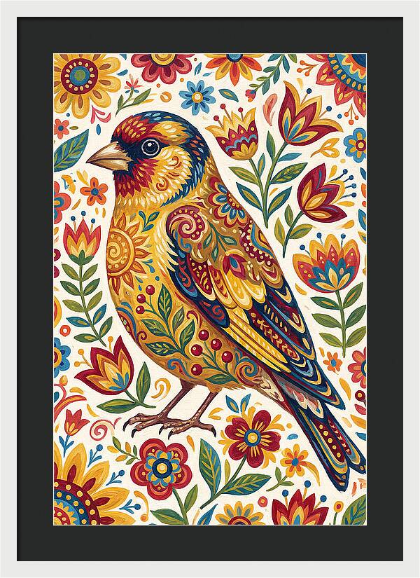 Goldfinch In Vibrant Folk Art