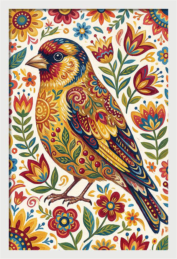 Goldfinch In Vibrant Folk Art