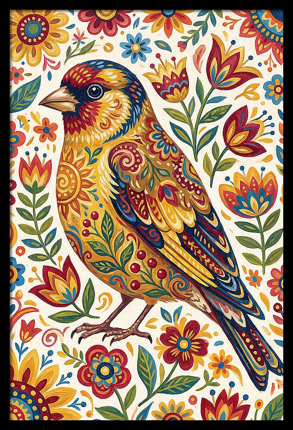Goldfinch In Vibrant Folk Art