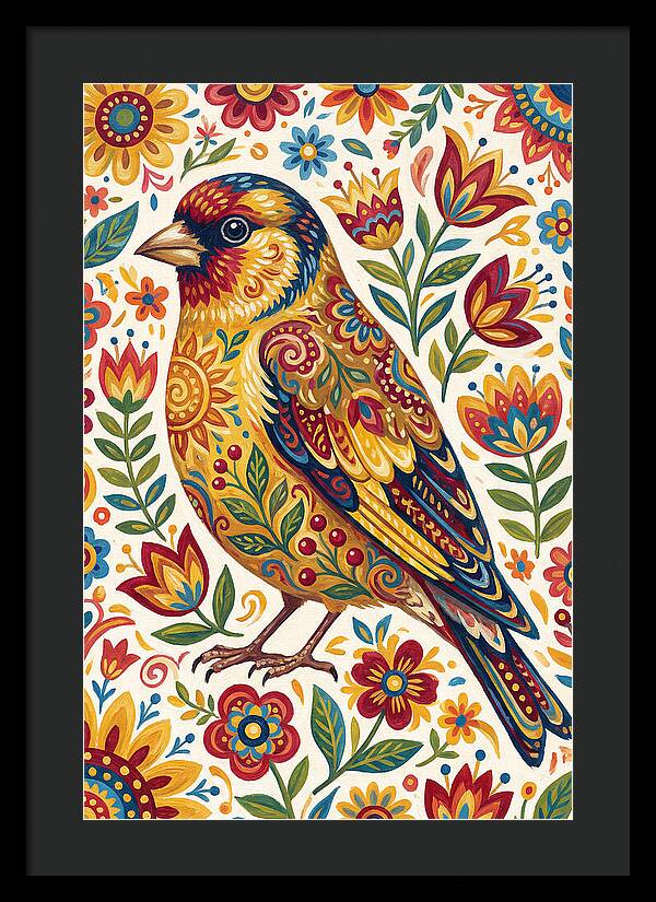 Goldfinch In Vibrant Folk Art