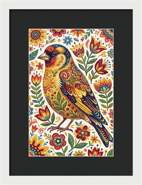 Goldfinch In Vibrant Folk Art