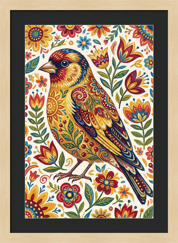 Goldfinch In Vibrant Folk Art