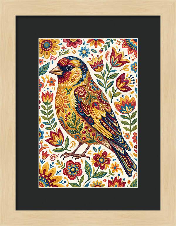 Goldfinch In Vibrant Folk Art