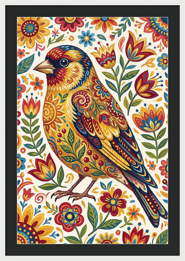 Goldfinch In Vibrant Folk Art