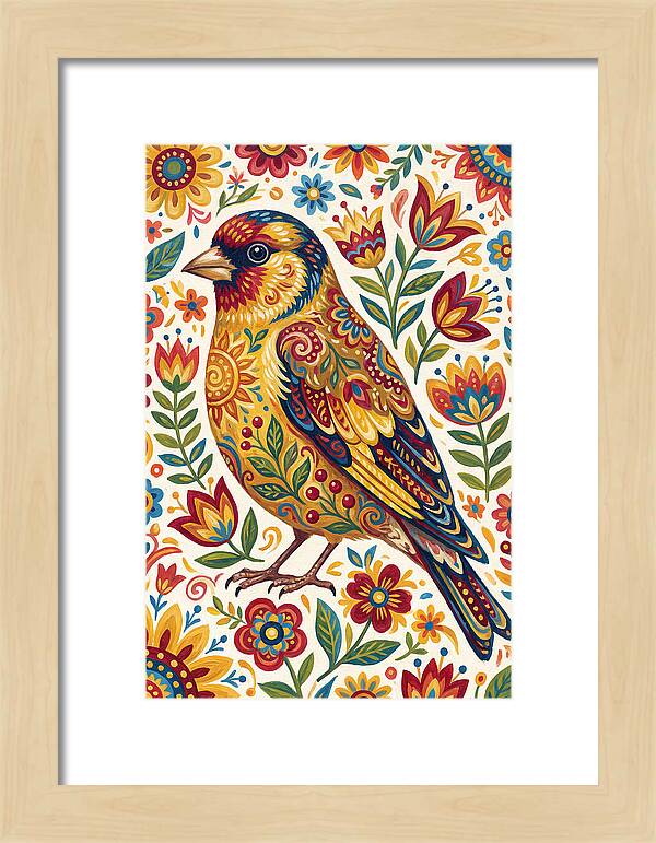 Goldfinch In Vibrant Folk Art