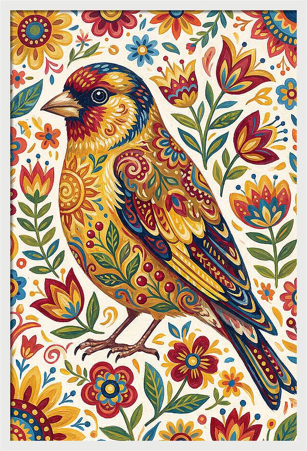 Goldfinch In Vibrant Folk Art
