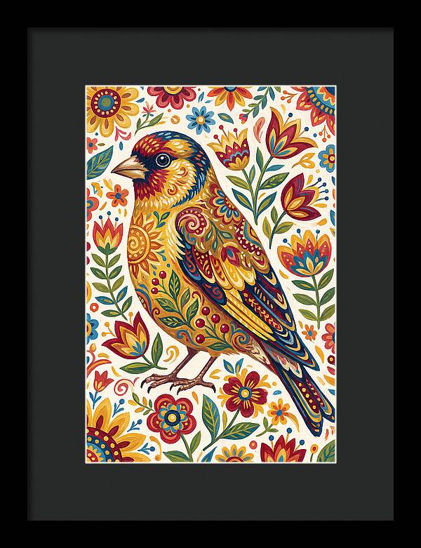 Goldfinch In Vibrant Folk Art