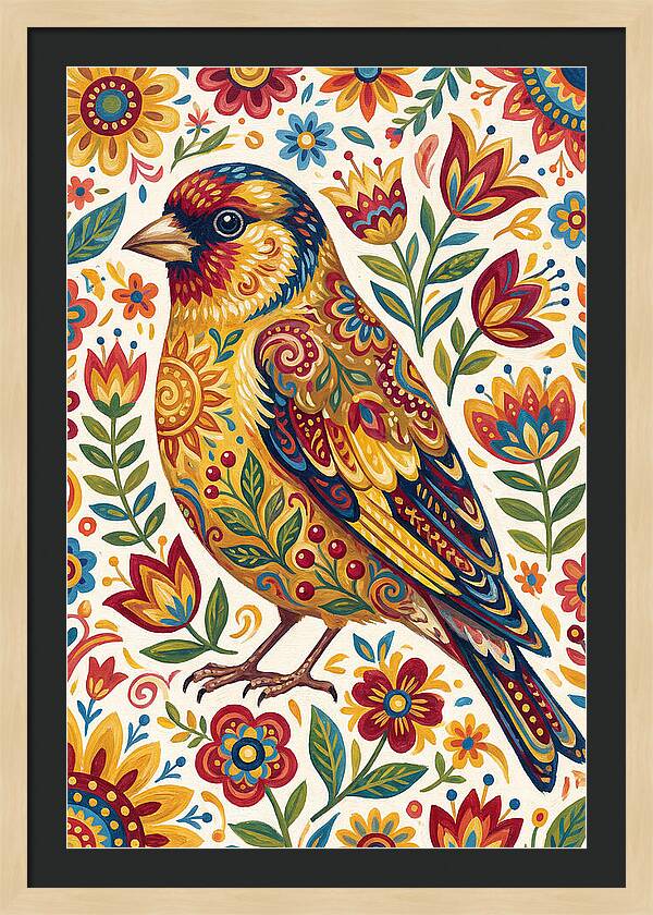 Goldfinch In Vibrant Folk Art