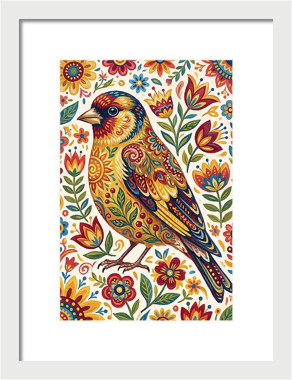 Goldfinch In Vibrant Folk Art
