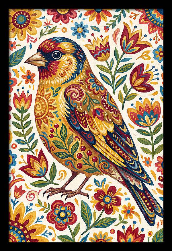 Goldfinch In Vibrant Folk Art