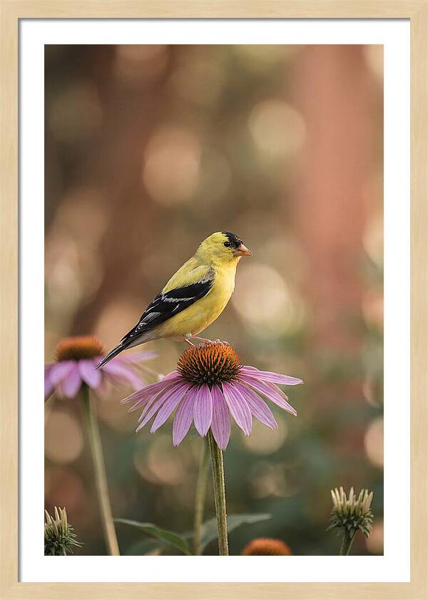 Goldfinch On Purple Coneflower