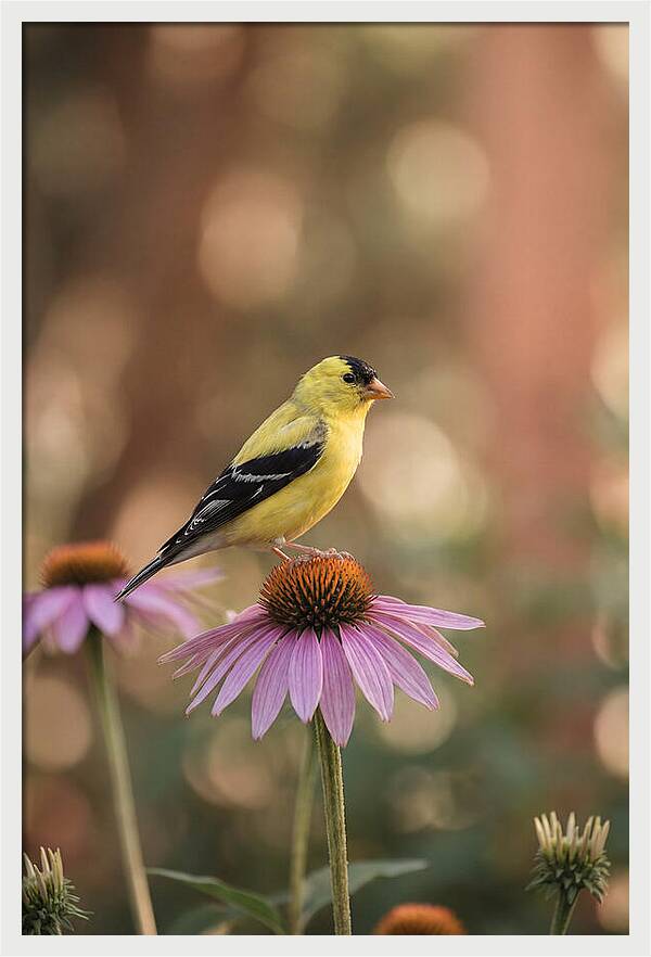 Goldfinch On Purple Coneflower