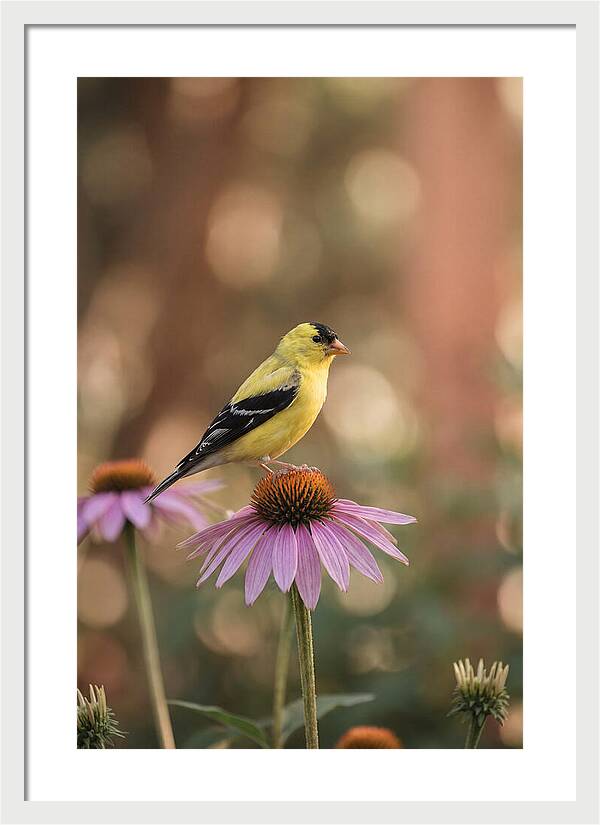 Goldfinch On Purple Coneflower