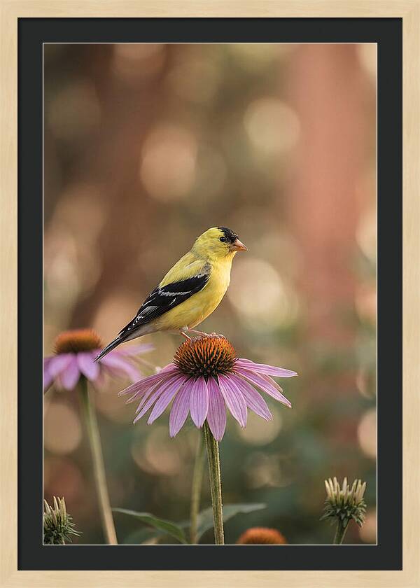 Goldfinch On Purple Coneflower