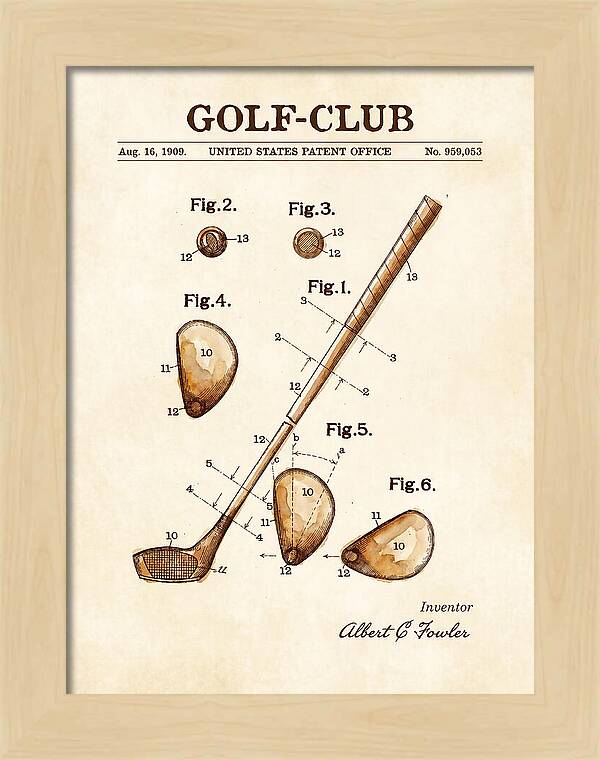 Golf Club Watercolor Patent Us959053a