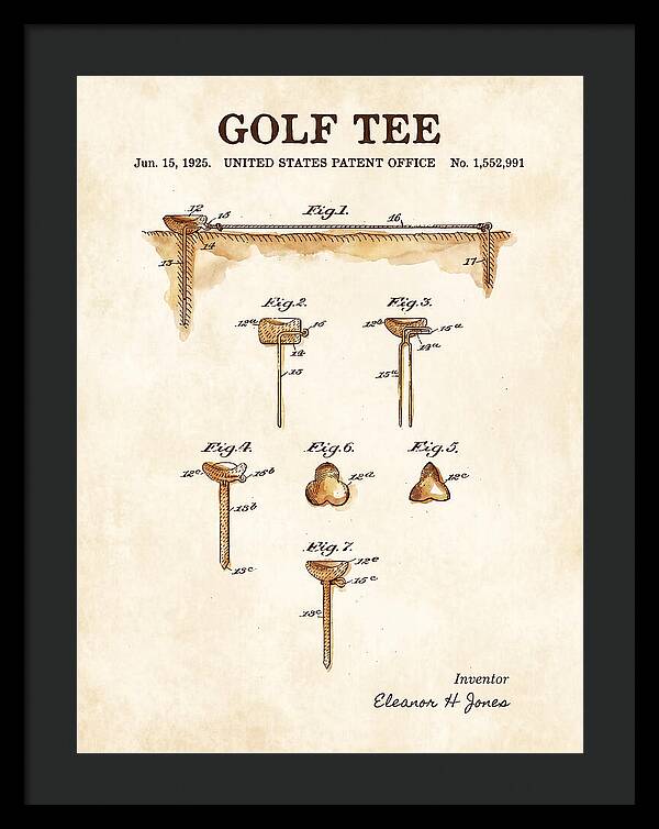 Golf Tee Watercolor Patent Us1552991a