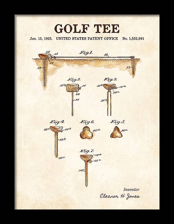 Golf Tee Watercolor Patent Us1552991a