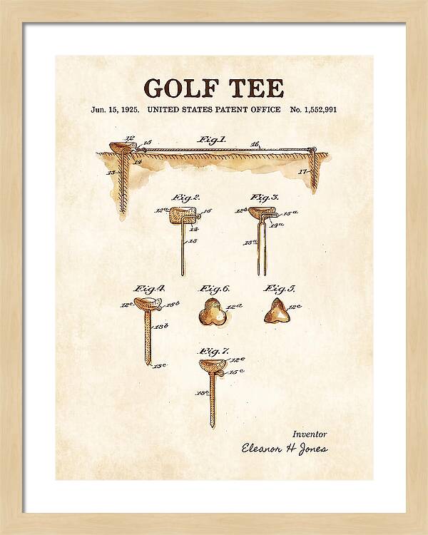 Golf Tee Watercolor Patent Us1552991a