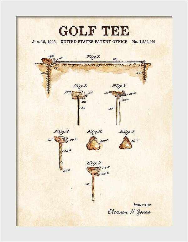 Golf Tee Watercolor Patent Us1552991a