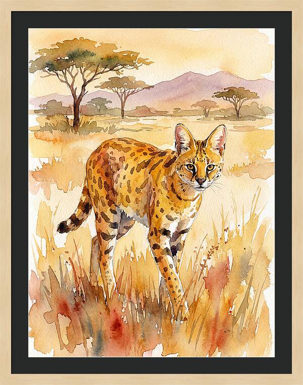 Graceful Serval Amidst Golden Grass